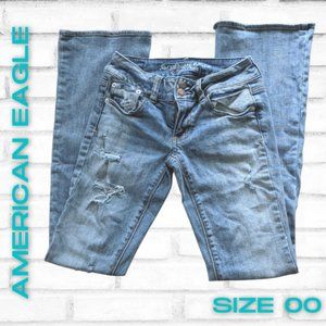 American Eagle Artist Stretch Distressed Bootcut Denim Jeans Size 00